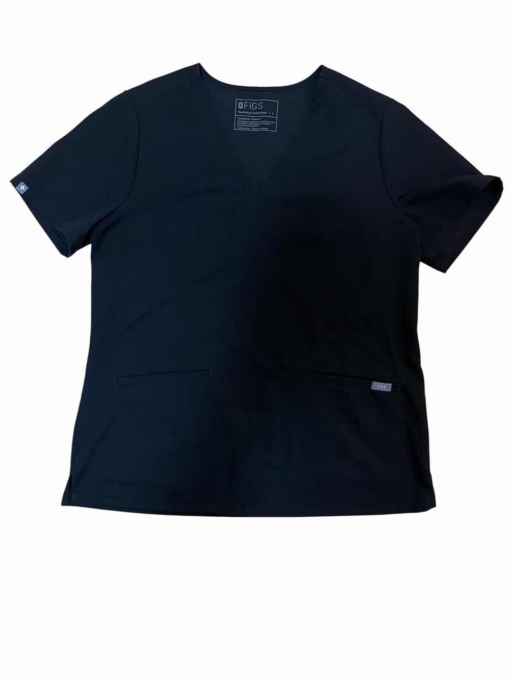 FIGS Technical Collection Women’s Size L Black Casma Scrub Top V-Neck